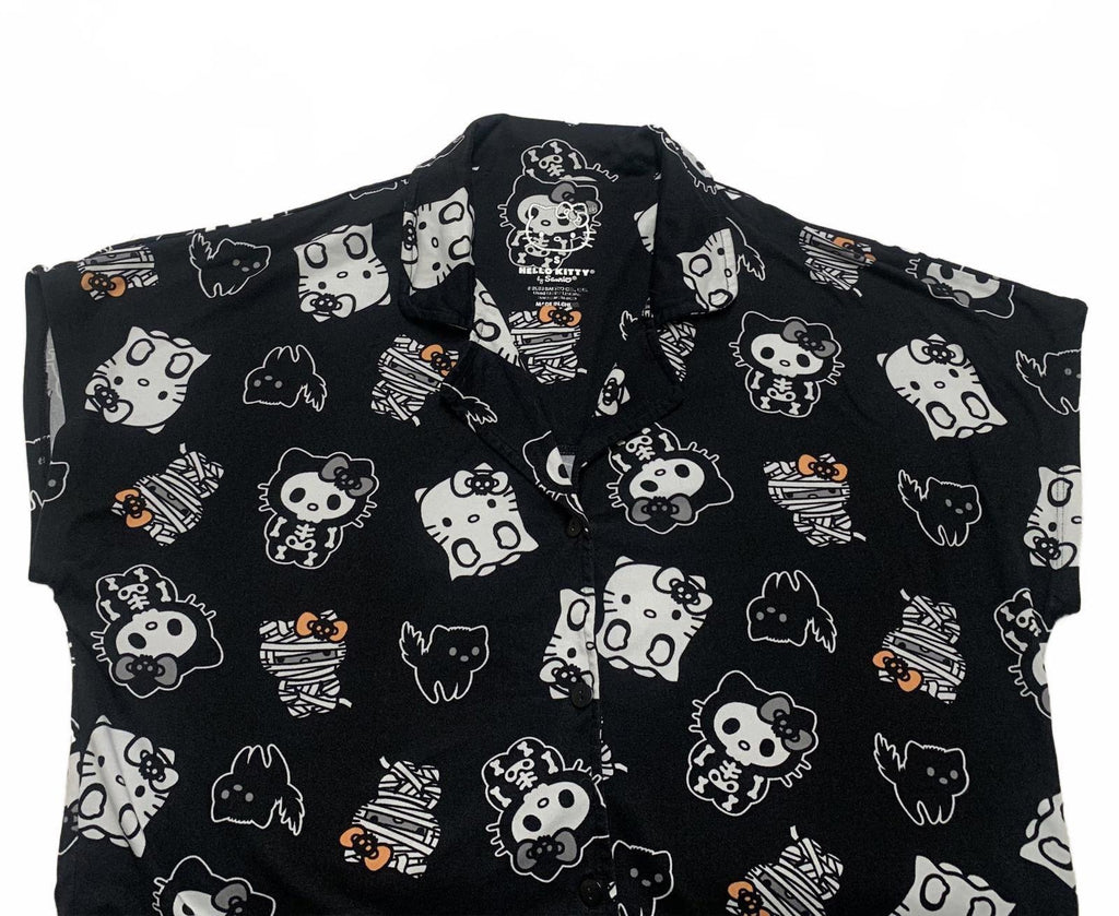 Camisa de manga corta de Hello Kitty para mujer, color negro, talla pequeña, para Halloween