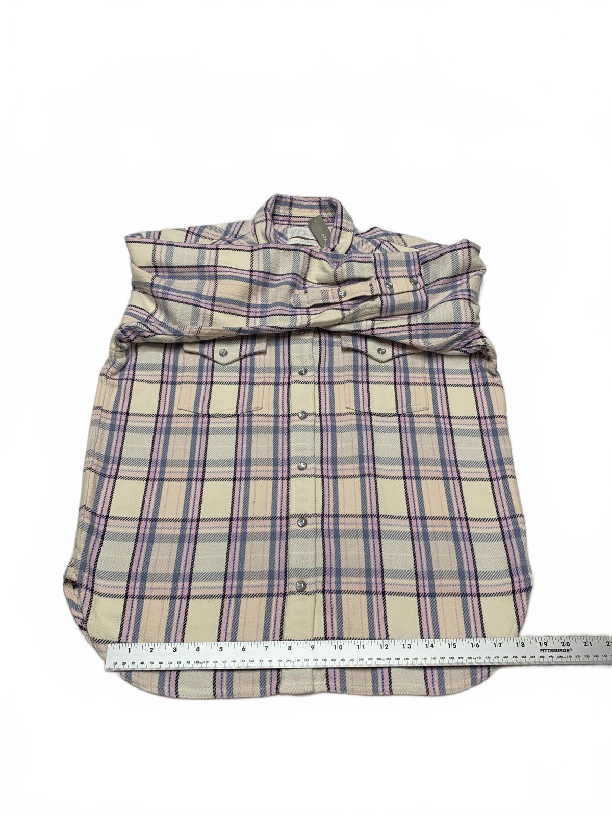 Camisa de franela para mujer J. Crew, talla 4, color lavanda, cuadros pastel, algodón con broches de perlas