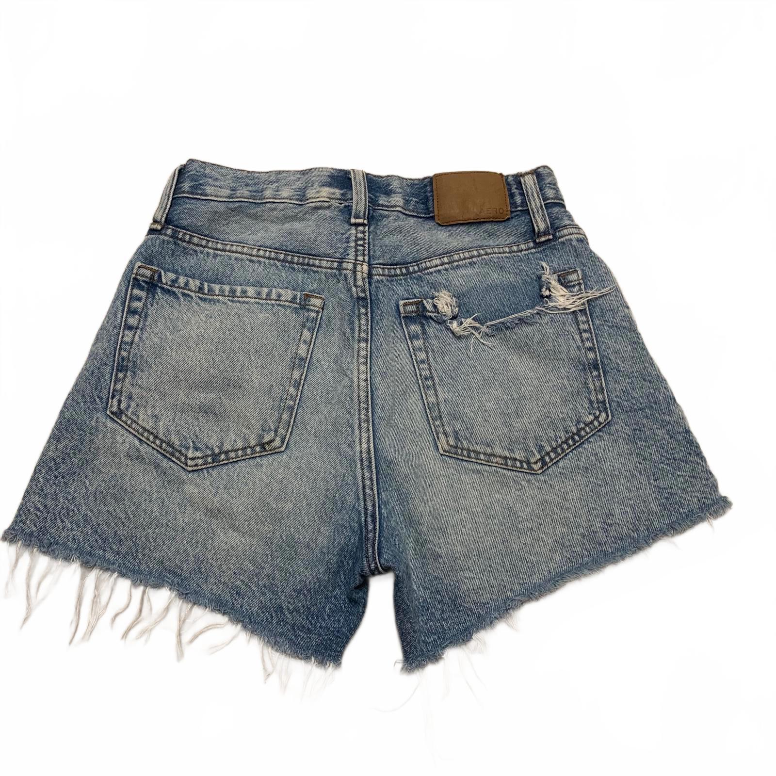 Pantalones cortos vaqueros desgastados de cintura alta de Aeropostale para mujer, talla 4, de mezclilla azul rotos