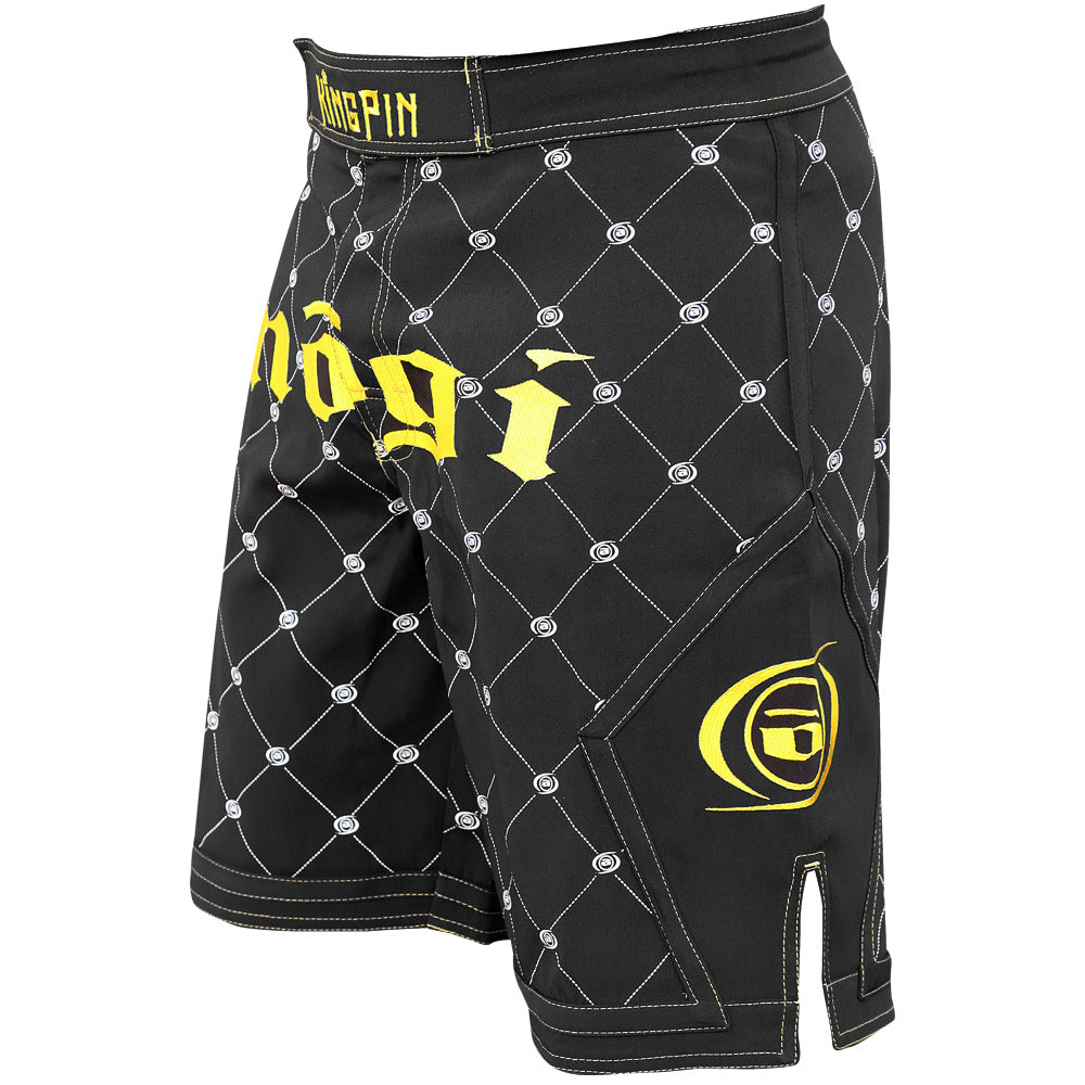 Pantalones cortos de MMA Kingpin 2.0 negros y dorados de talla pequeña