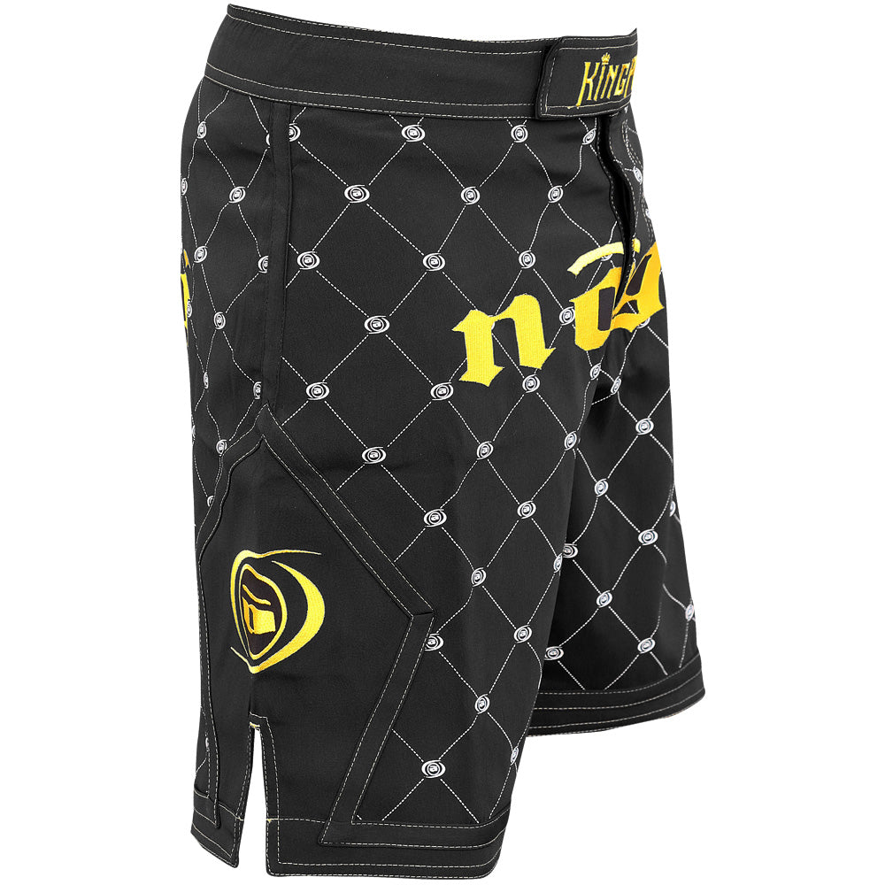 Pantalones cortos de MMA Kingpin 2.0 negros y dorados de talla pequeña