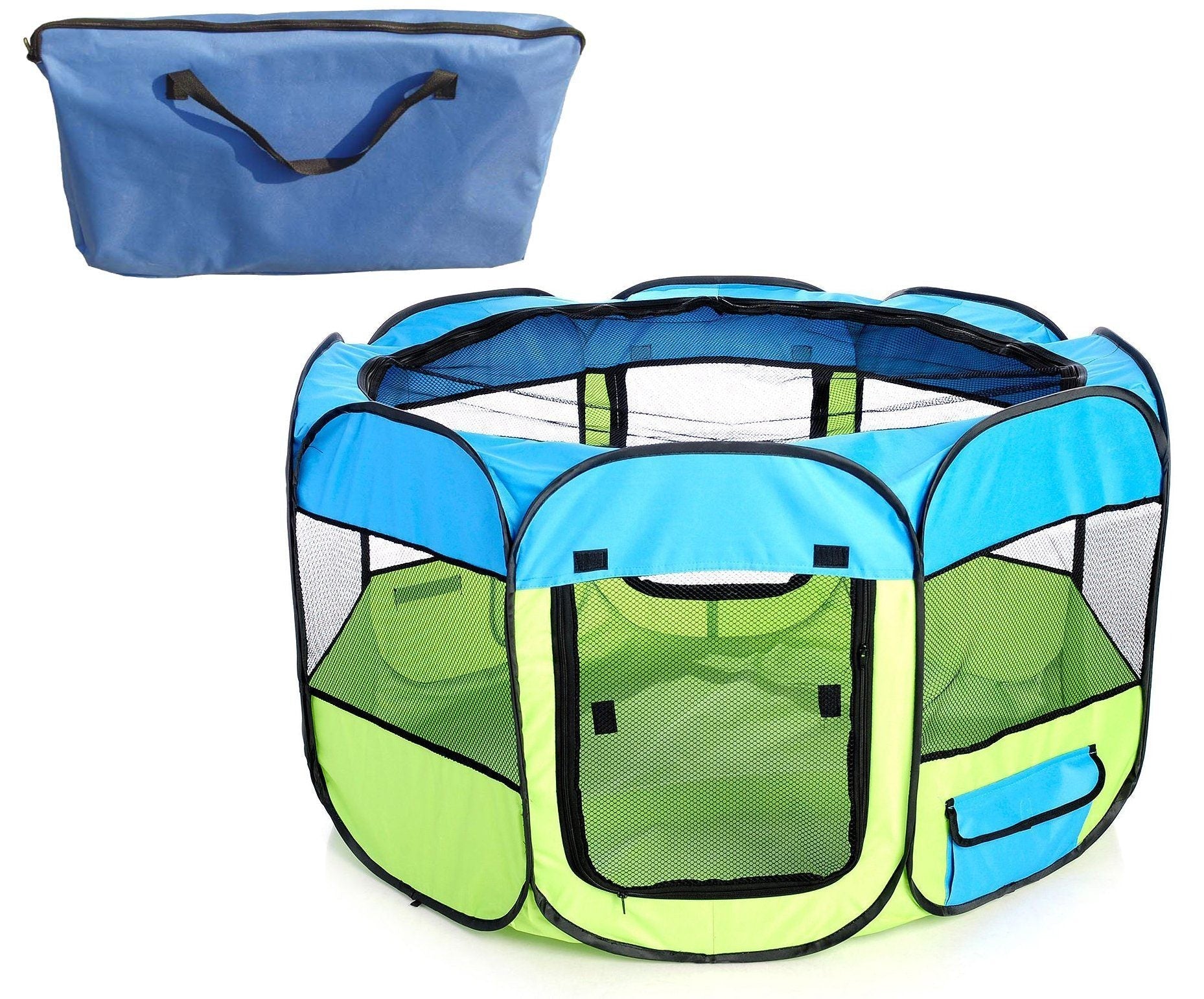Jaula de juego para perros Pet Life ® 'All-Terrain', ligera, fácil de plegar, con estructura de alambre, plegable para viajes