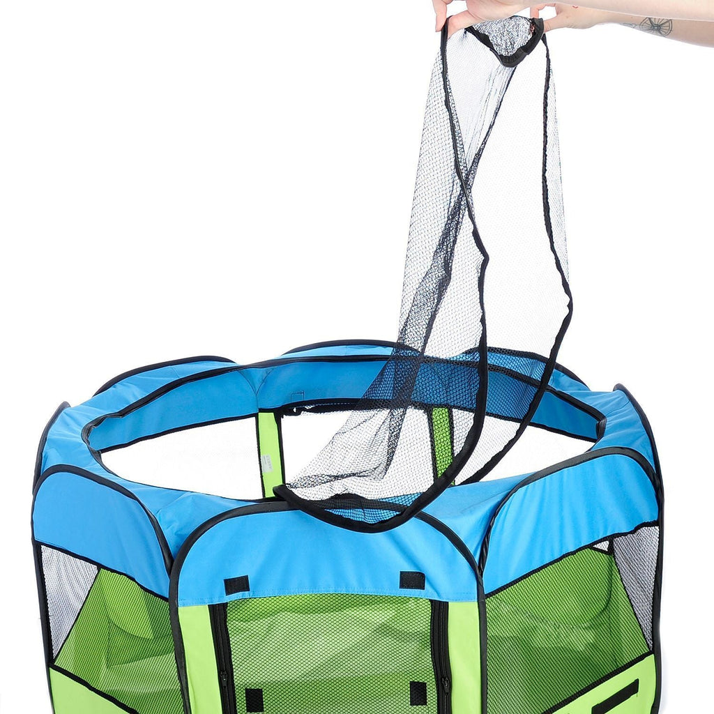 Jaula de juego para perros Pet Life ® 'All-Terrain', ligera, fácil de plegar, con estructura de alambre, plegable para viajes