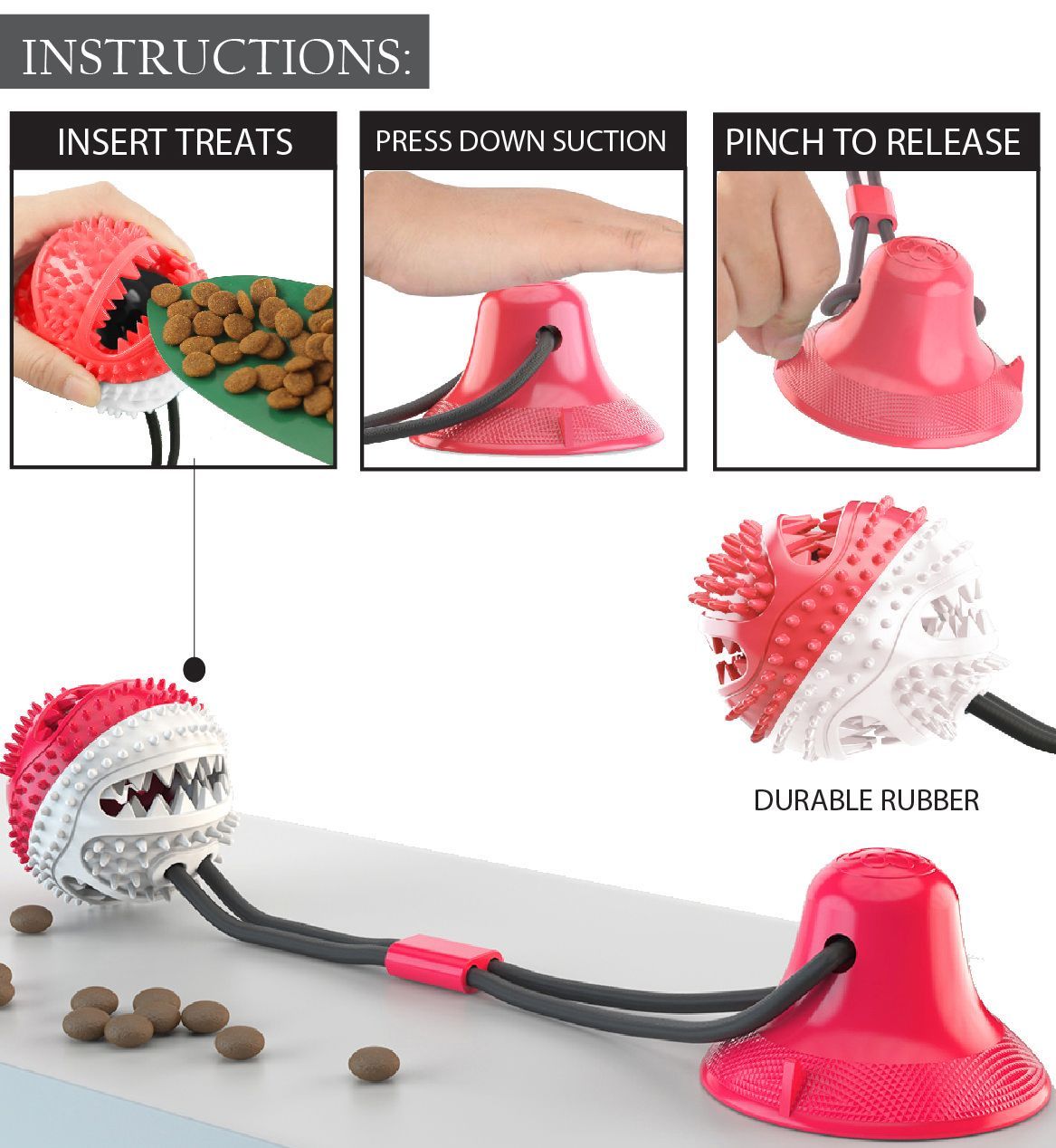 Juguete para perros con ventosa y forma de bola dispensadora de golosinas 'Grip N' Play' de Pet Life ®