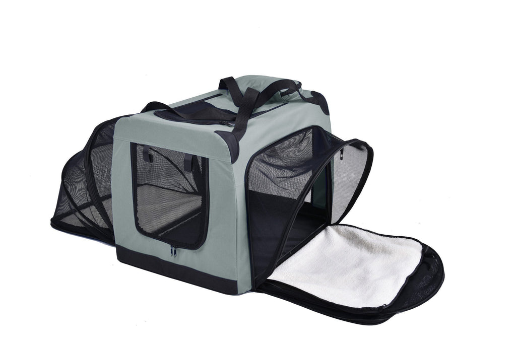 Pet Life ®  'Hounda Accordion' Metal Framed Soft-Folding Collapsible Dual-Sided Expandable Pet Dog Crate