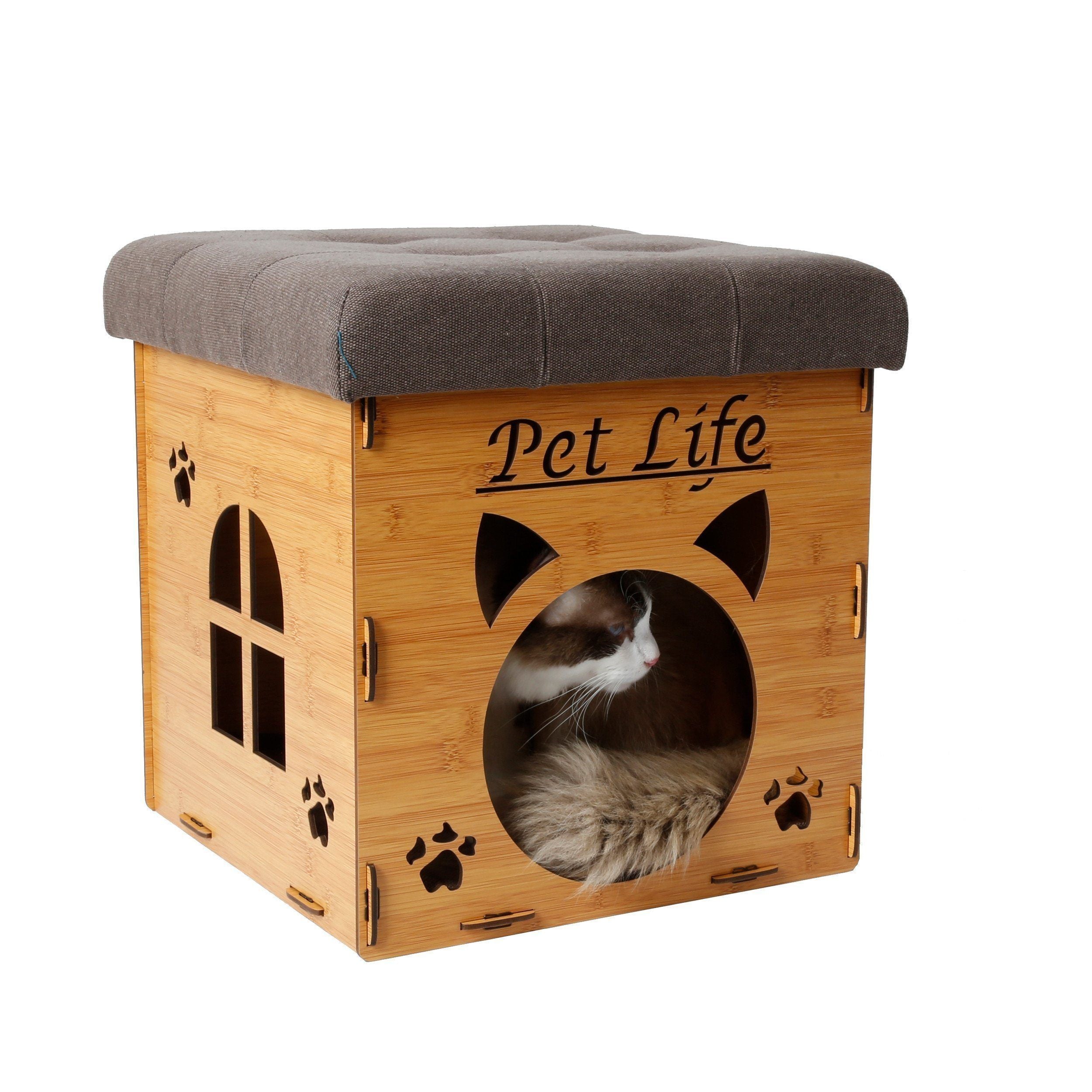 Pet Life ® 'Kitty Kallapse' Collapsible Folding Kitty Cat House Tree Bed Ottoman Bench Furniture