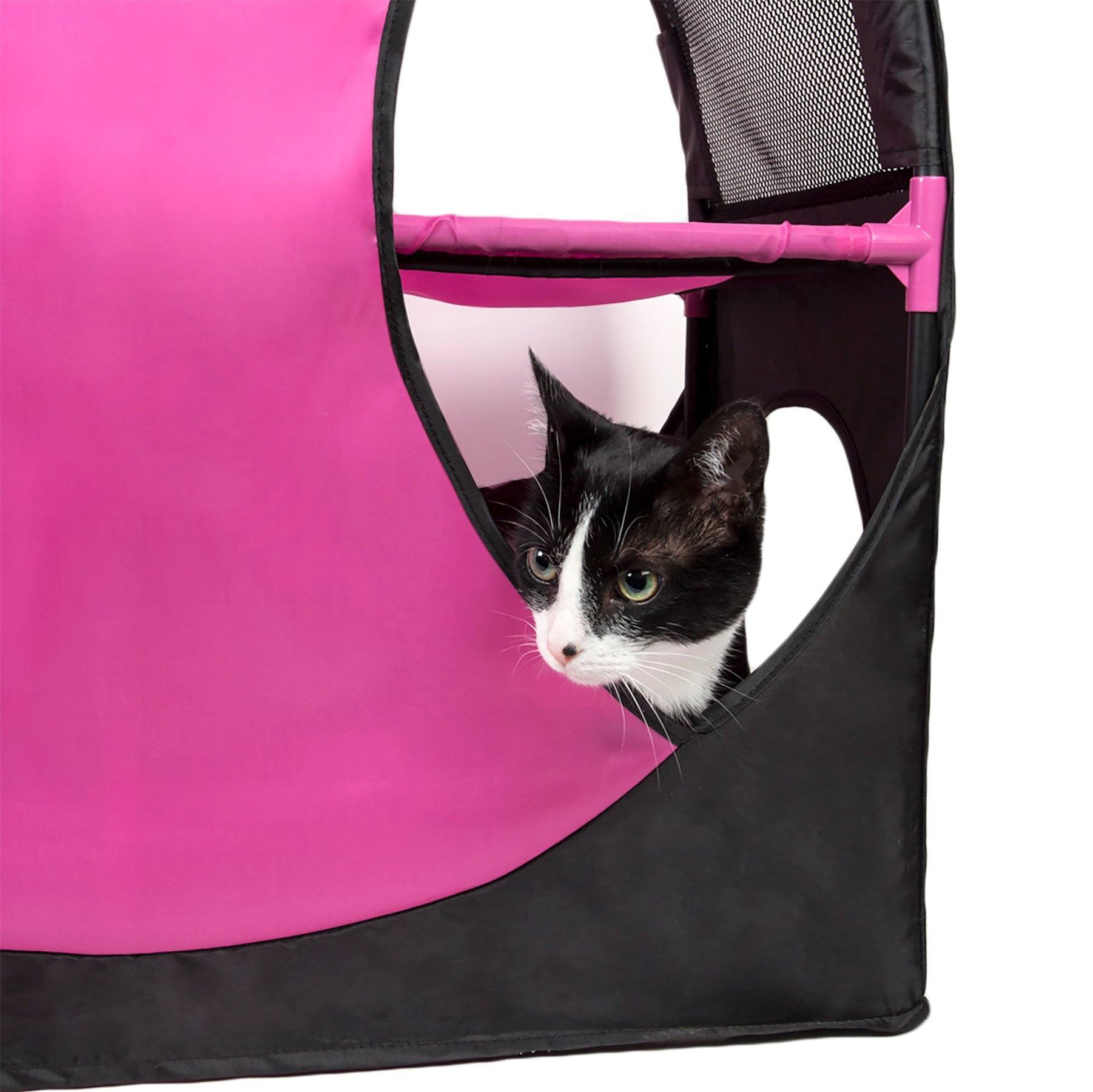 Árbol interactivo para gatos de viaje plegable 'Kitty-Play' de Pet Life ®, laberinto, casa, tumbona, túnel