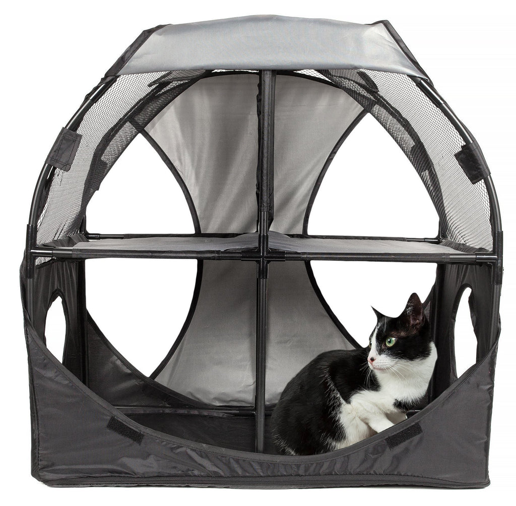 Árbol interactivo para gatos de viaje plegable 'Kitty-Play' de Pet Life ®, laberinto, casa, tumbona, túnel