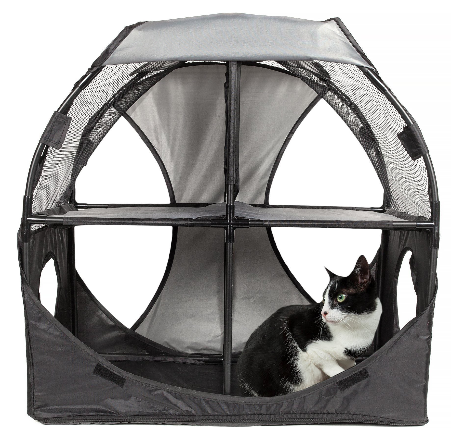 Árbol interactivo para gatos de viaje plegable 'Kitty-Play' de Pet Life ®, laberinto, casa, tumbona, túnel