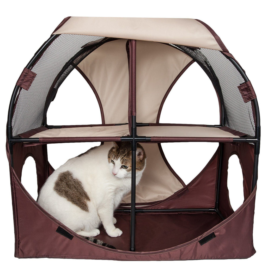 Árbol interactivo para gatos de viaje plegable 'Kitty-Play' de Pet Life ®, laberinto, casa, tumbona, túnel