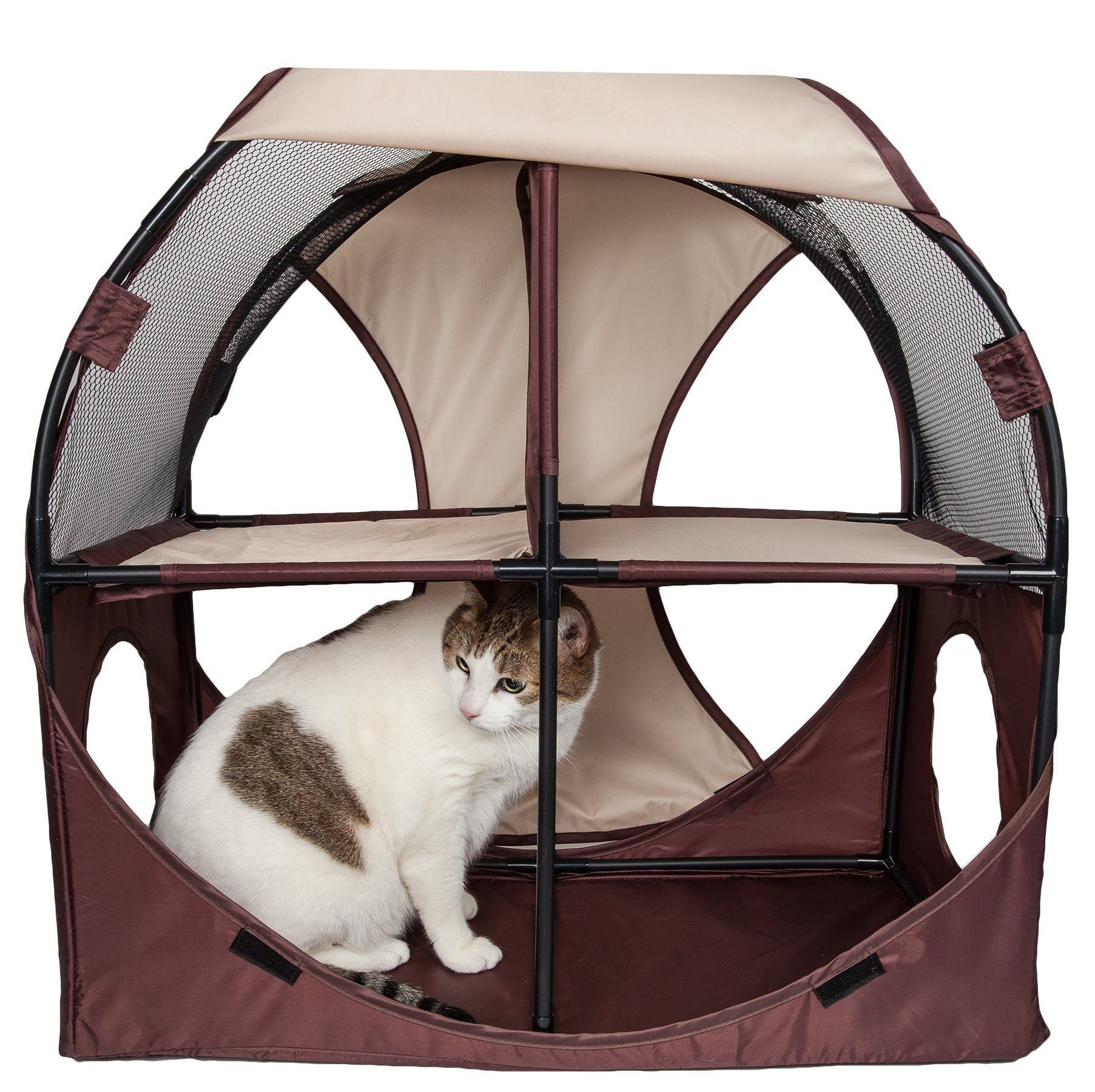 Árbol interactivo para gatos de viaje plegable 'Kitty-Play' de Pet Life ®, laberinto, casa, tumbona, túnel