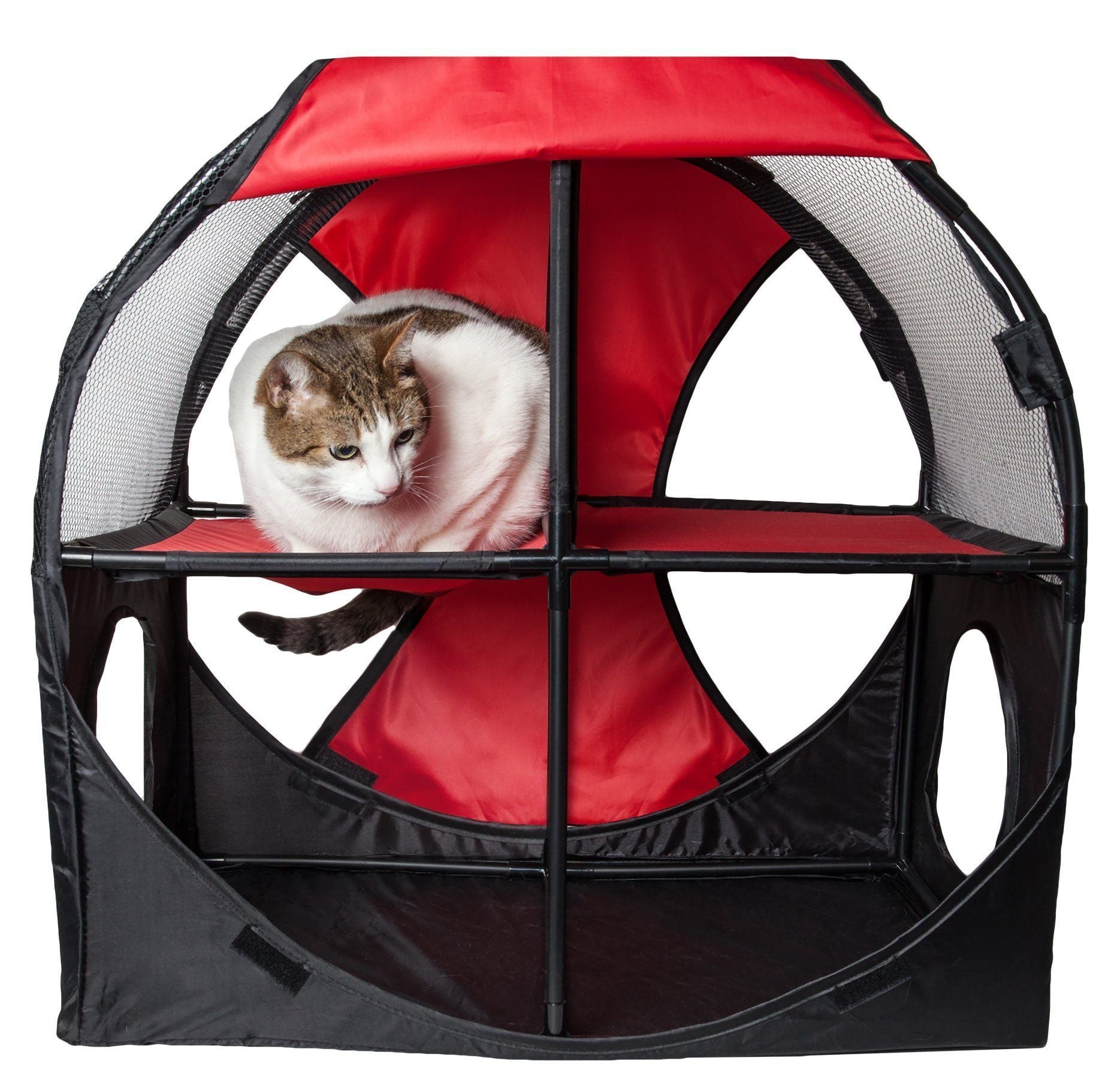 Árbol interactivo para gatos de viaje plegable 'Kitty-Play' de Pet Life ®, laberinto, casa, tumbona, túnel