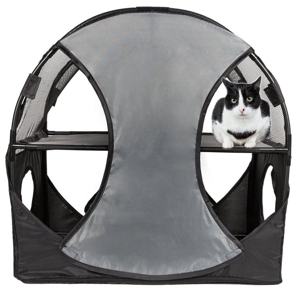 Árbol interactivo para gatos de viaje plegable 'Kitty-Play' de Pet Life ®, laberinto, casa, tumbona, túnel