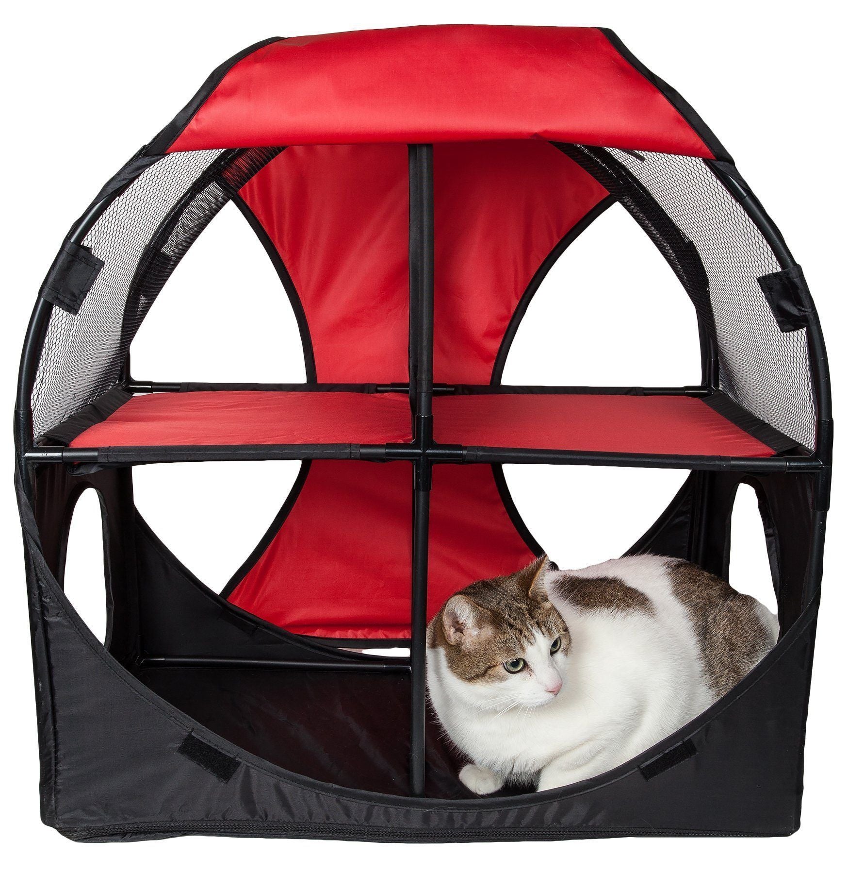 Árbol interactivo para gatos de viaje plegable 'Kitty-Play' de Pet Life ®, laberinto, casa, tumbona, túnel