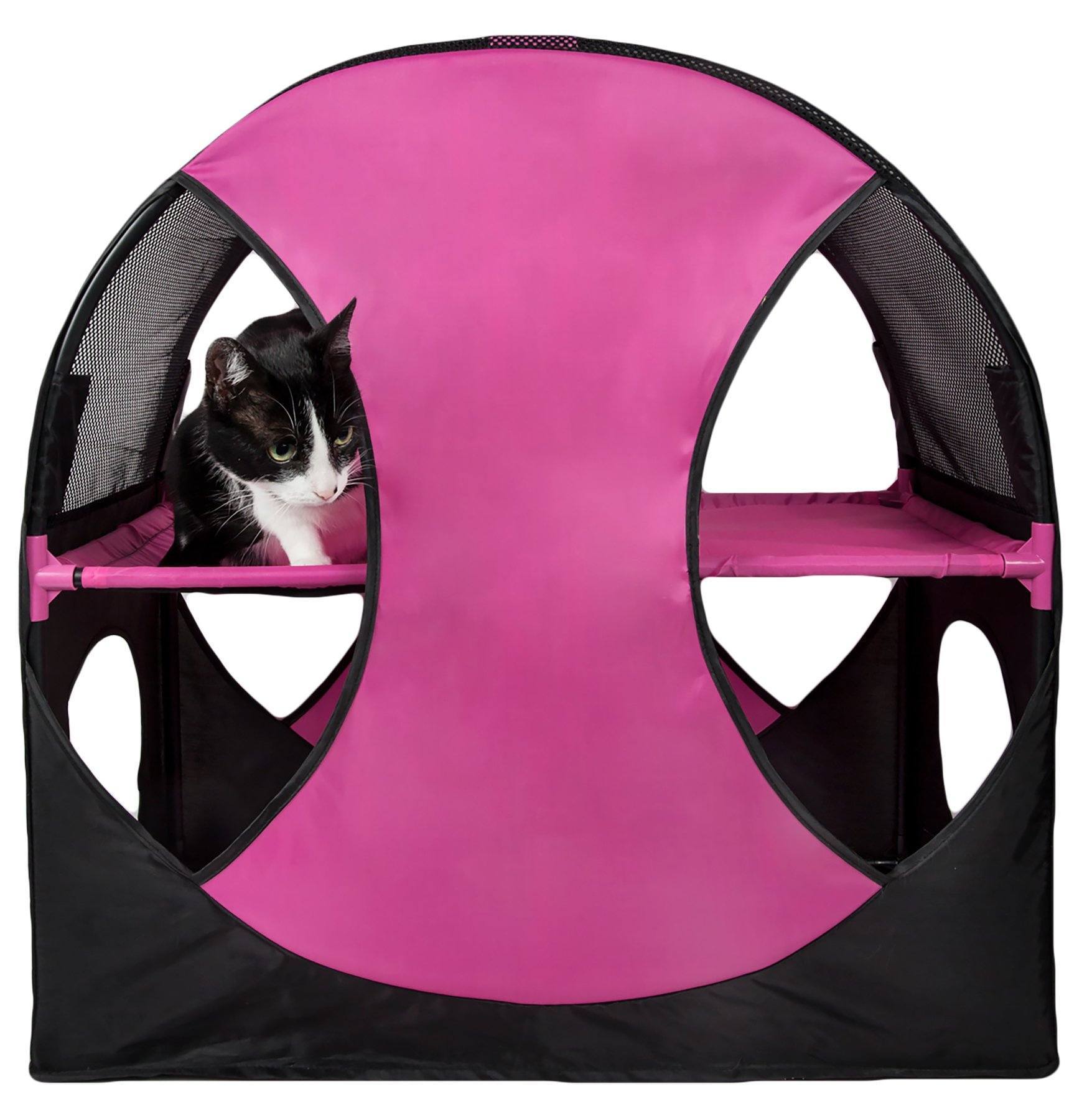 Árbol interactivo para gatos de viaje plegable 'Kitty-Play' de Pet Life ®, laberinto, casa, tumbona, túnel