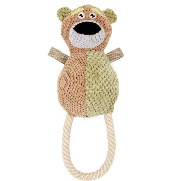 Pet Life ® 'Huggabear' Natural Jute Squeaking and Tug Plush Dog Toy