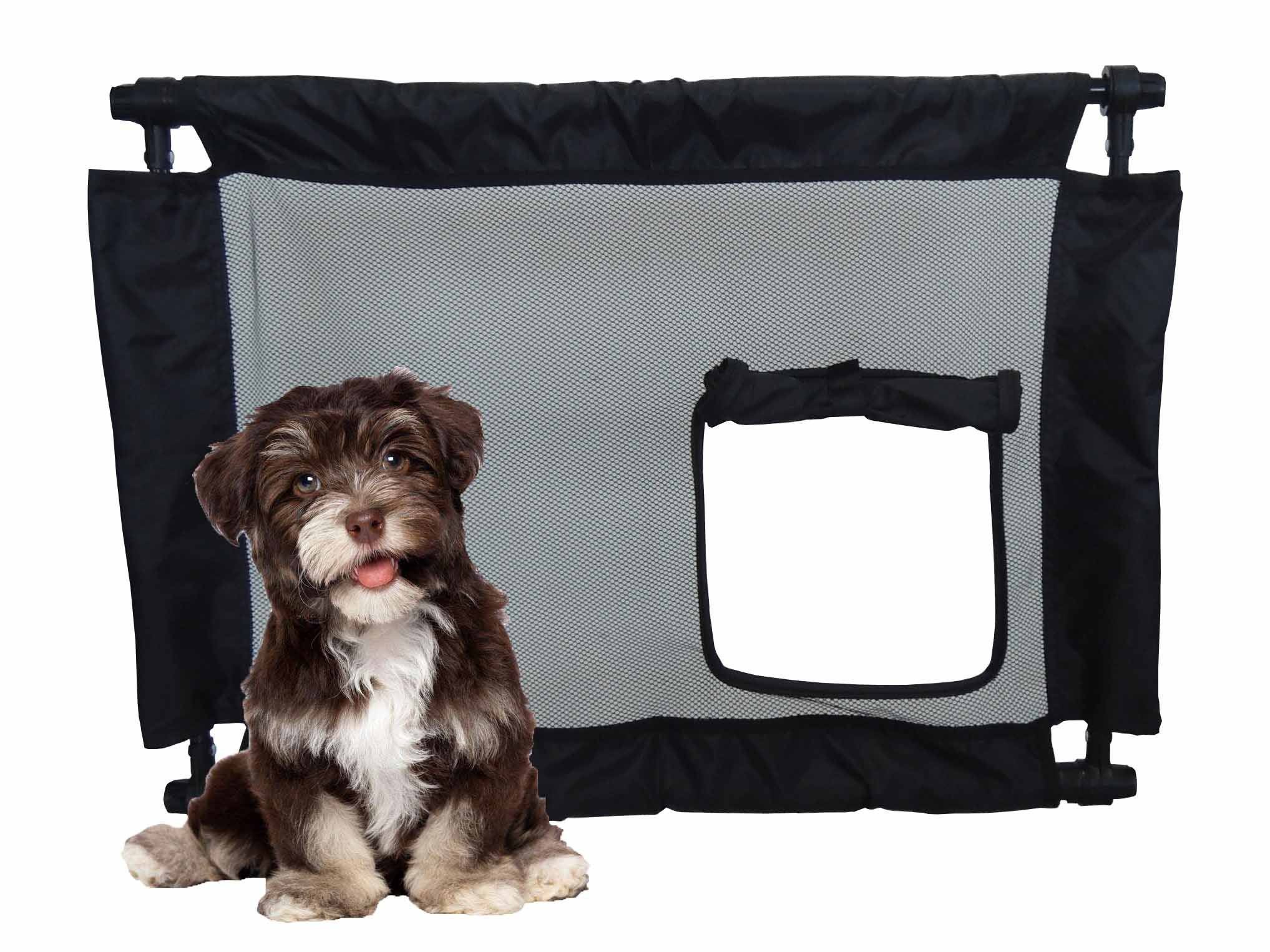 Pet Life ® 'Porta Gate' Anti-Drilling Nylon Mesh Collapsible Folding Travel Safety Pet Cat Dog Gate w/ Zippered Entrance