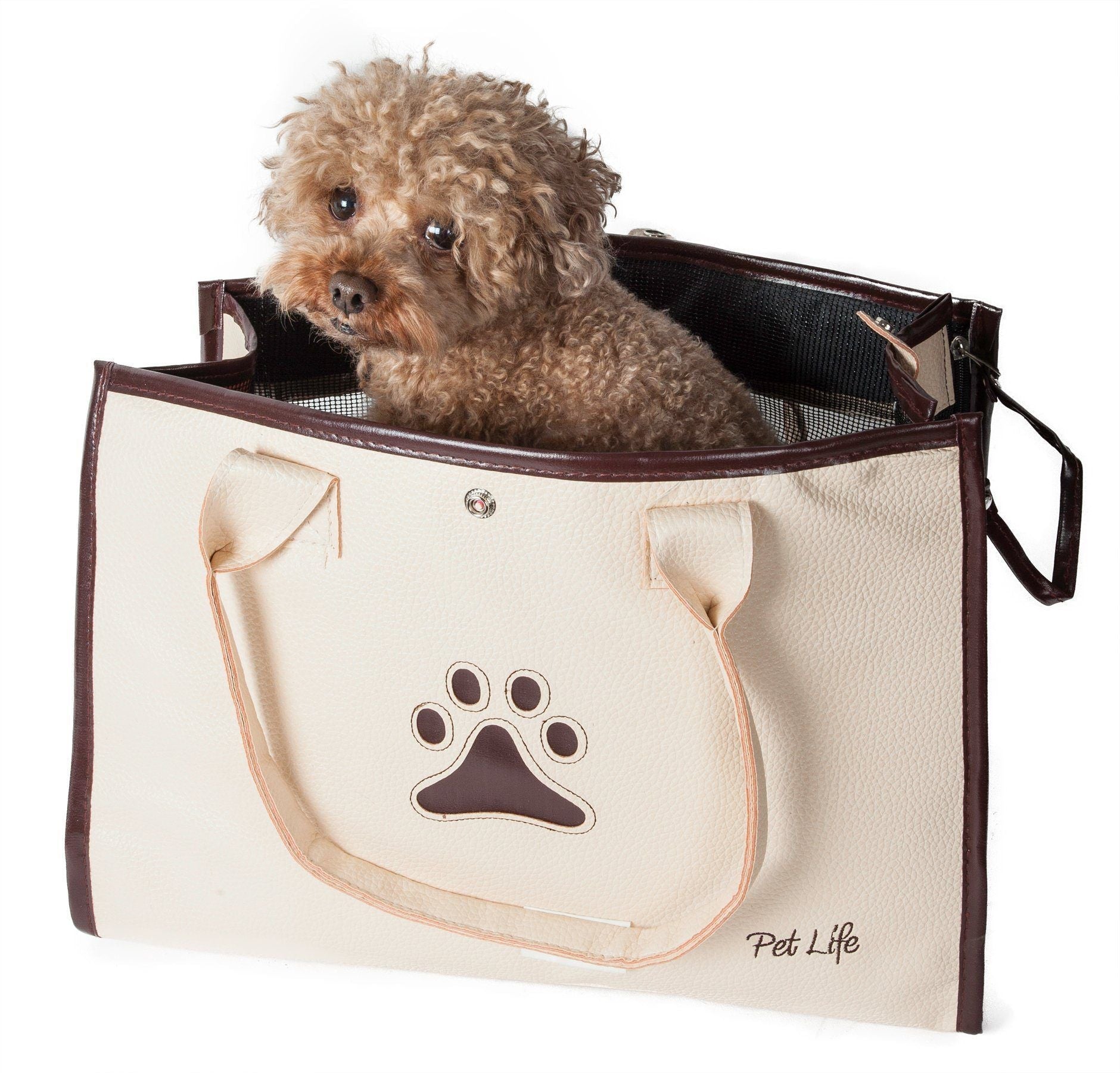 Pet Life ® 'Posh Paw' - Elegante bolso de viaje para mascotas de cuero sintético de diseñador a la moda