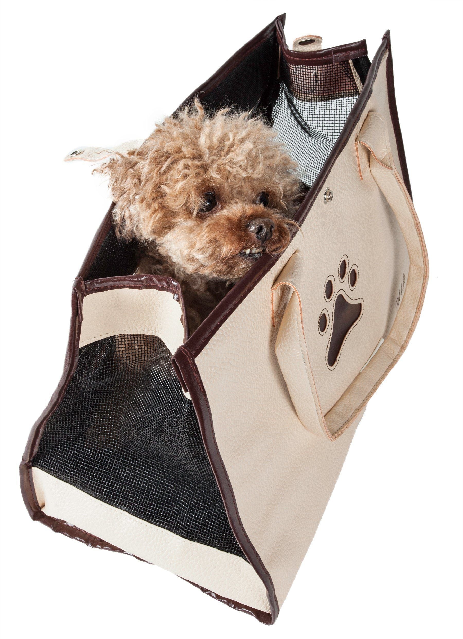 Pet Life ® 'Posh Paw' - Elegante bolso de viaje para mascotas de cuero sintético de diseñador a la moda