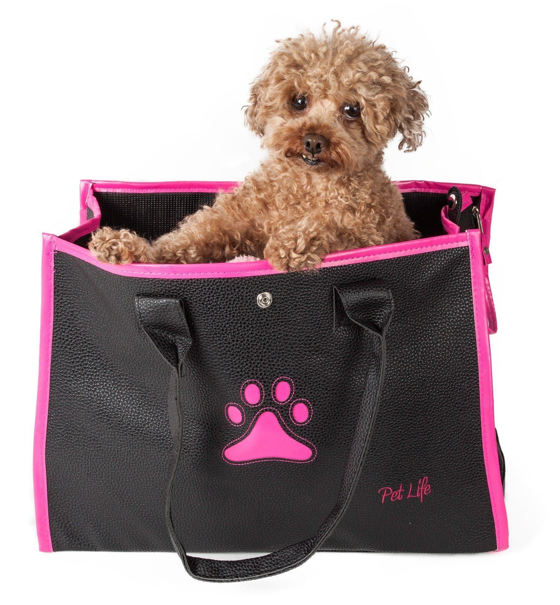 Pet Life ® 'Posh Paw' - Elegante bolso de viaje para mascotas de cuero sintético de diseñador a la moda