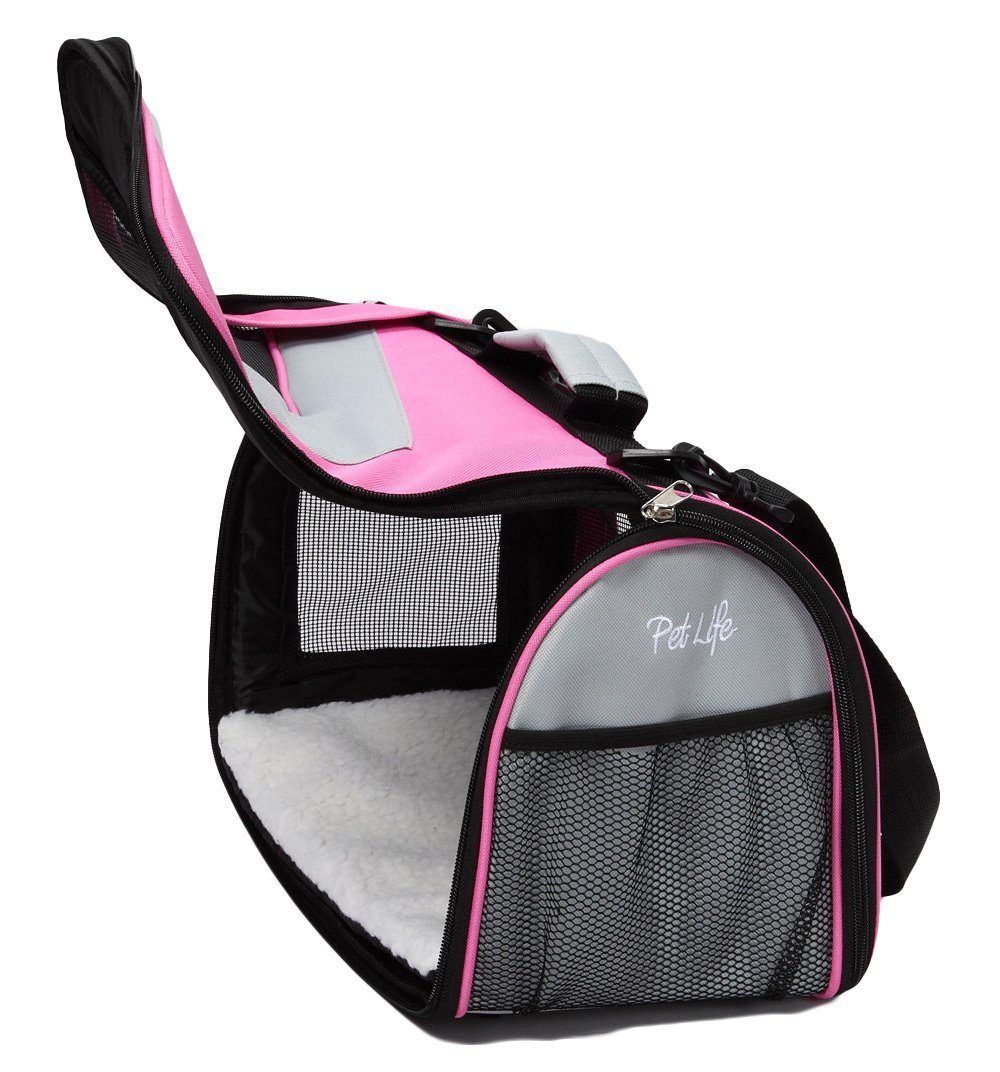 Pet Life ® Sporty Mesh Airline Approved Zippered Folding Collapsible Travel Pet Dog Carrier