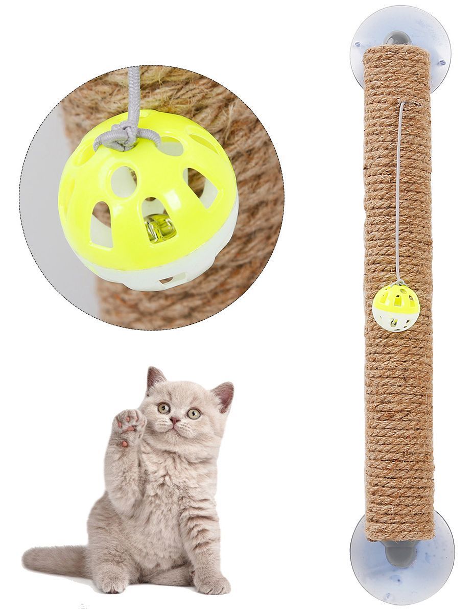 Rascador para gatos con forma de palo y ventosa de cuerda de sisal y juguete 'Stick N' Claw' de Pet Life ®