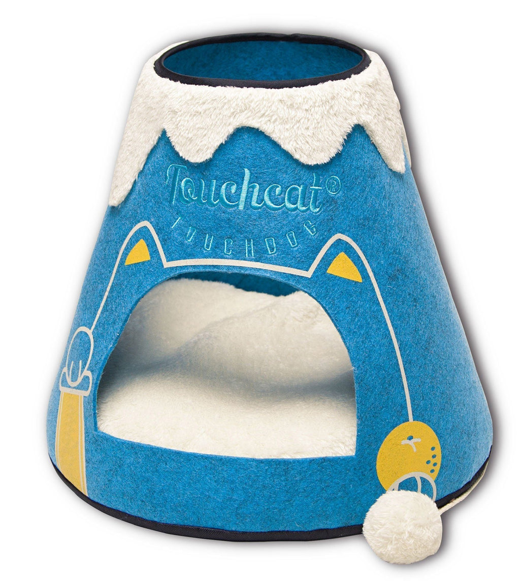 Cama triangular Touchcat® 'Molten Lava' de diseño moderno para gatos y mascotas con juguete colgante